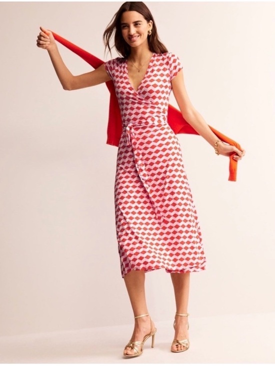 Boden Dresses & Skirts - Boden Joanna Cap Sleeve Wrap Dress In Red Diamond Cube